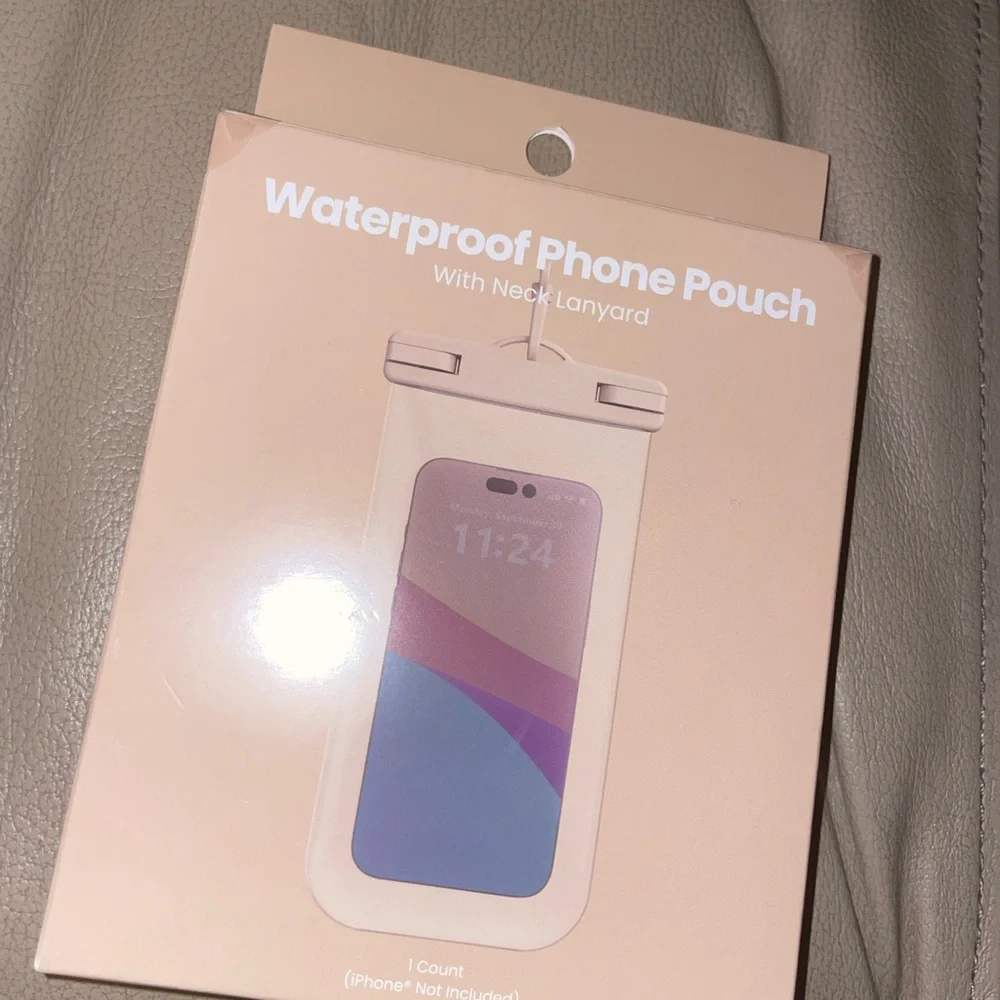 Waterproof Phone Pouch with Neck Lanyard - Cream NWT Fits Phones Up To 7”